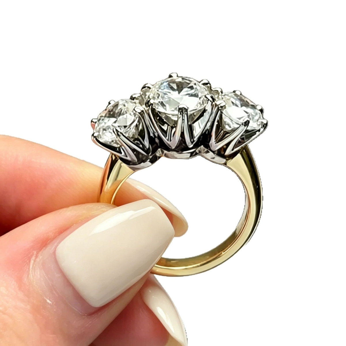 Yanbai Cross-Border Light Luxury Six-Prong Inlaid Jewelry For Women, Two-Tone Vintage Round Zirconia Diamond Ring, High-End Minimalist Design