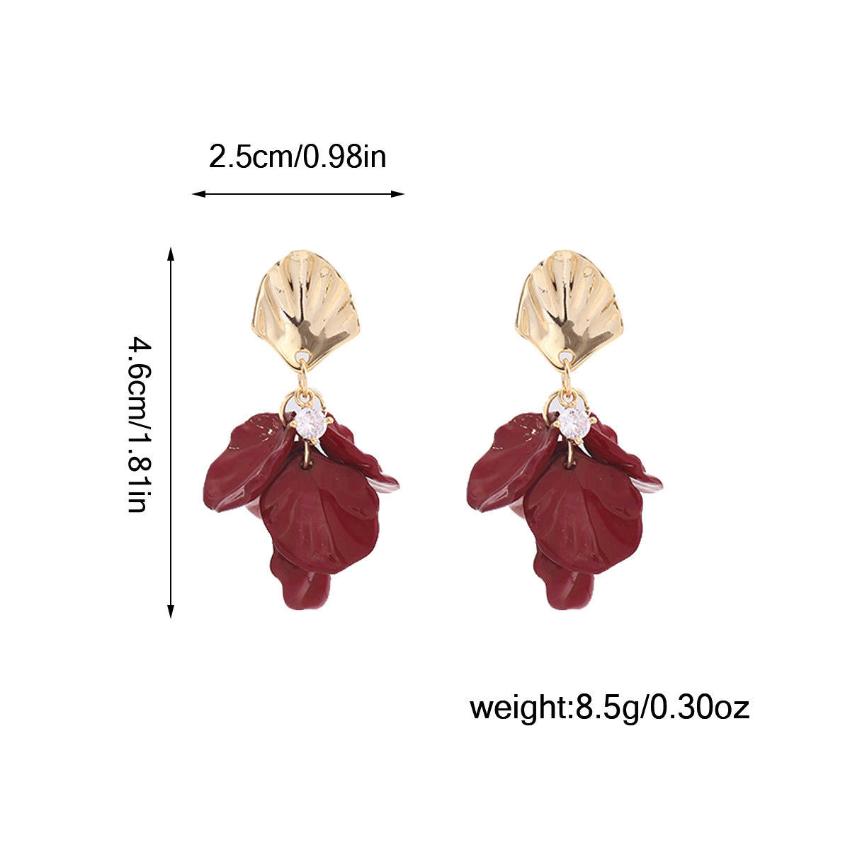 High-End Red Drip Glaze Petal Pendant Tassel Earrings, French Retro New Year Ear Clips, Versatile Personalized Accessories
