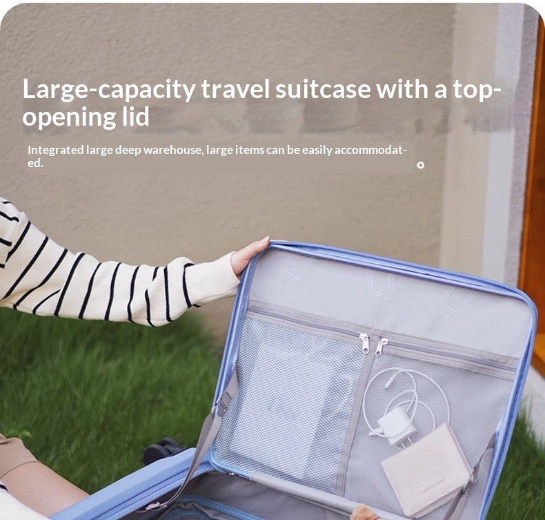 Wisteria Color--New Side-Opening Expandable 20-Inch Carry-On Rolling Suitcase 26-Lock Travel Luggage 24-Large Capacity Leather Bag For Men And Women
