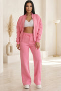 Women's Stand-Collar Zip Jacket & Wide-Leg Pants Set