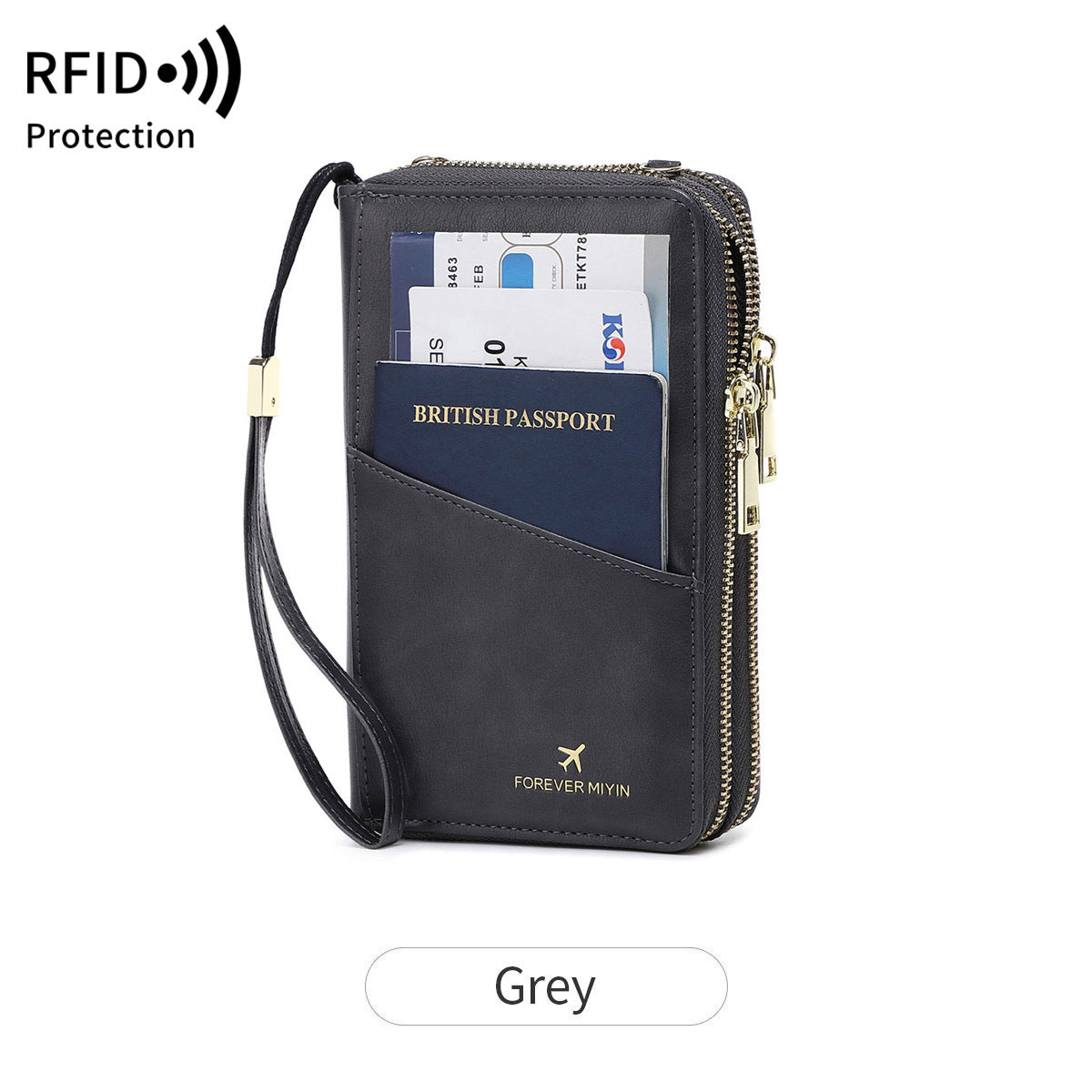 RFID Multi-functional Double Zipper Storage Crossbody Wallet
