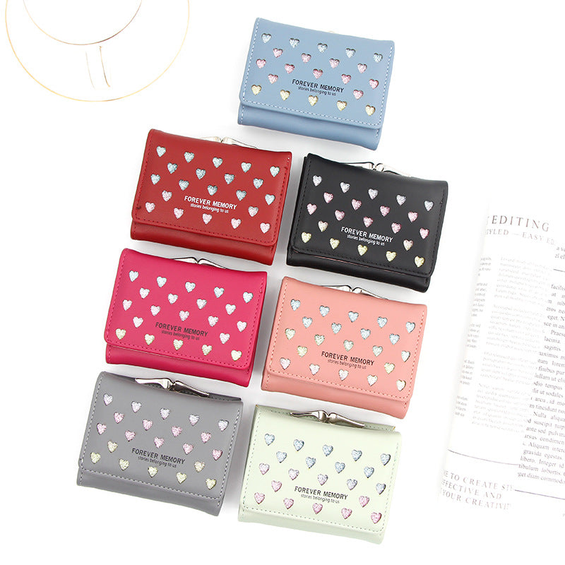 Womens Three-Fold Wallet With Hollowed-Out Heart Design