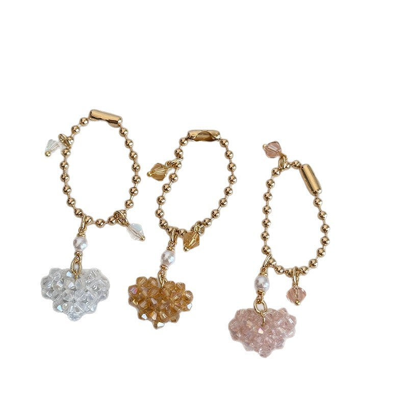 Love-shaped Imitation Crystal And Pearl Purse Charm With Zipper Pull For Womens Bags