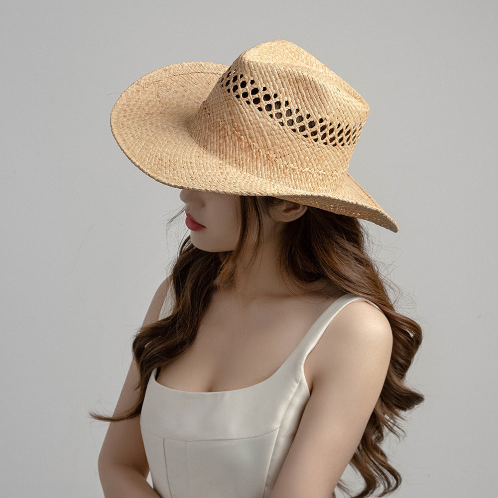 Hand-knitted Openwork Raffia Sun Hat For Men And Women