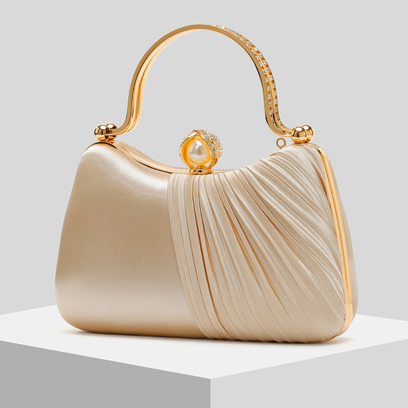 Satin Pleated Evening Dinner Clutch Handbag Chain Bag