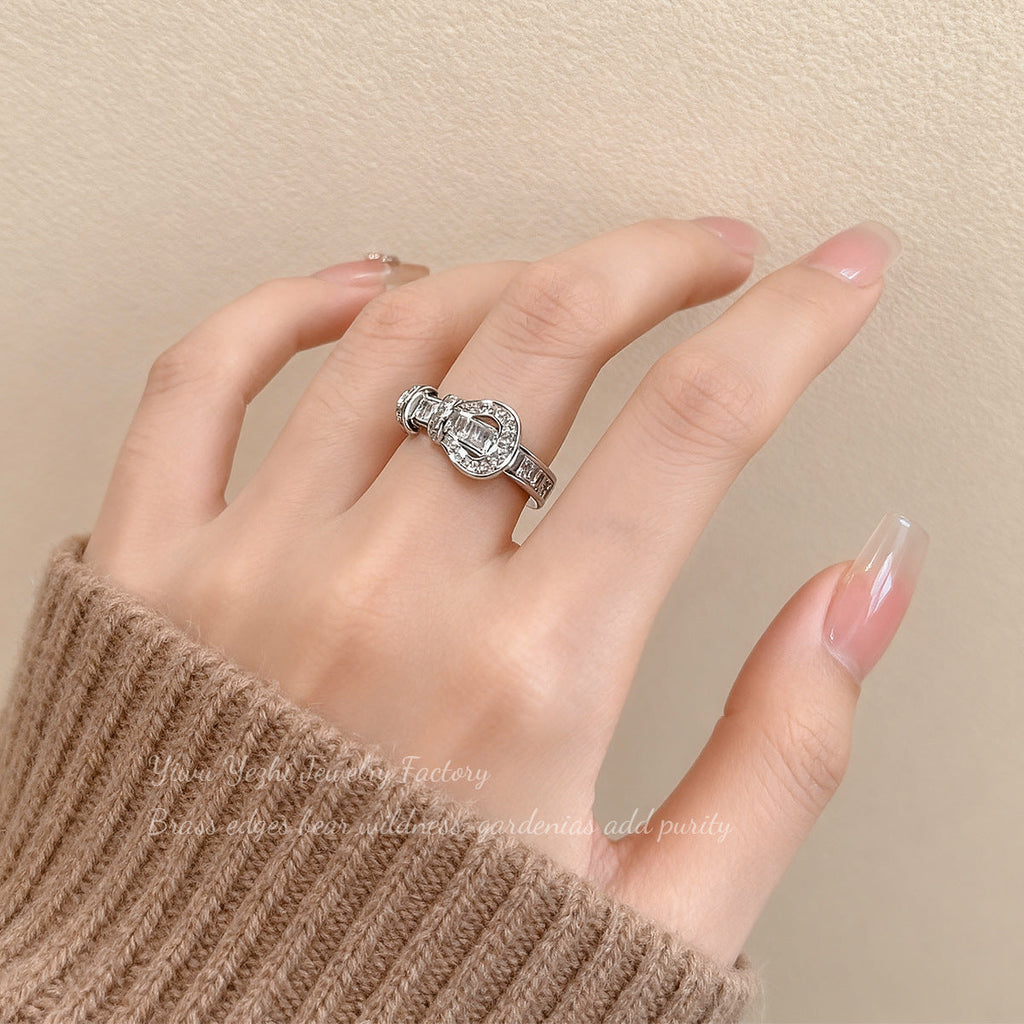 Fashionable And Unique Zircon Horseshoe Buckle Ring 2025 New Open Index Finger Ring Minimalist Style Ring Jewelry For Women