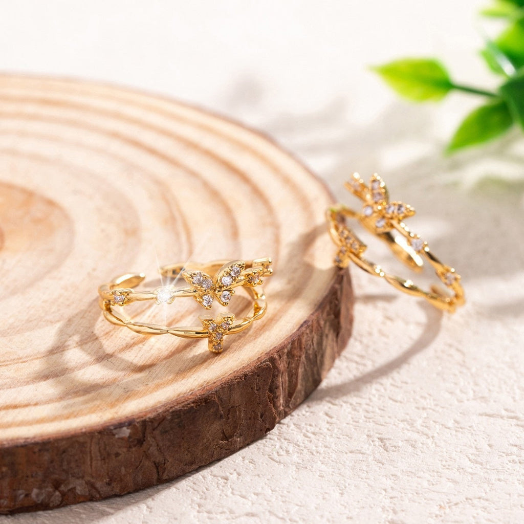 Affordable Luxury Double-layer Open Butterfly 26-letter Ring For Women