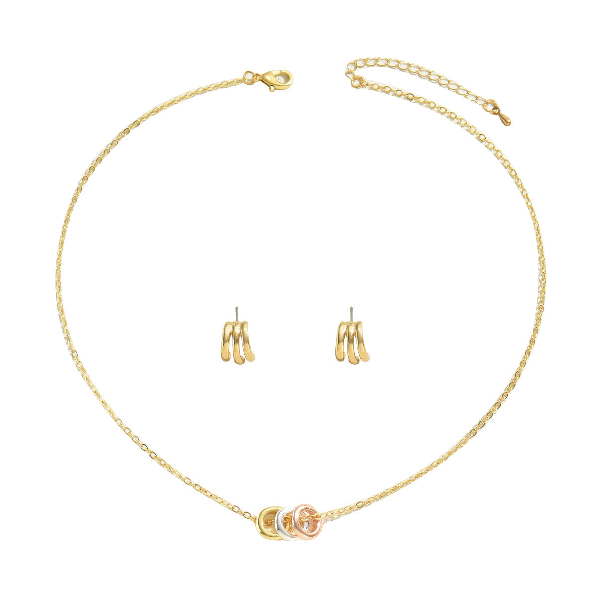 2024 New European And American Cross-border Style Women's Necklace Jewelry Suit Geometric Niche Design Earrings All-match Clavicle Chain