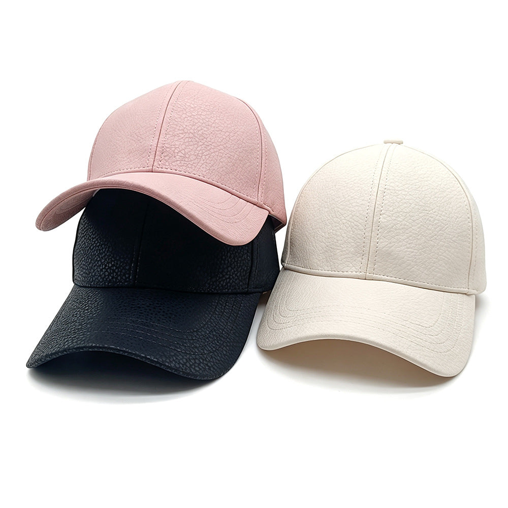 Spring And Autumn Glossy Lychee-patterned PU Leather Baseball Cap, Simple And Stylish, Versatile And Durable. Hard-top Baseball Cap With A Brim, Suitable For Casual Wear And Versatile Applications
