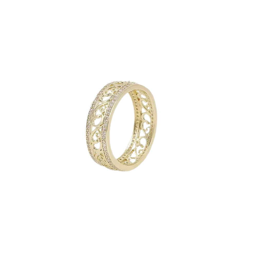 Wish's Popular European And American Style Gold-plated Copper Hollow-carved Zircon-inlaid Ring, Light Luxury Niche Design Jewelry