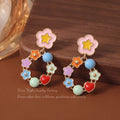 Korean-style Colorful Floral Spring-summer Earrings For Girls, Cute And Versatile, Sweet Hoop Earrings With Stars And Geometric Designs, Exquisite New Earrings