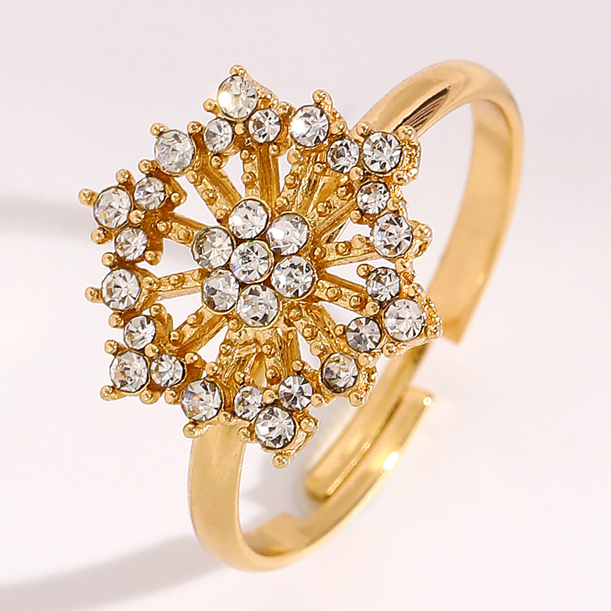 Gold Hollow-out Diamond-inlaid Open Ring