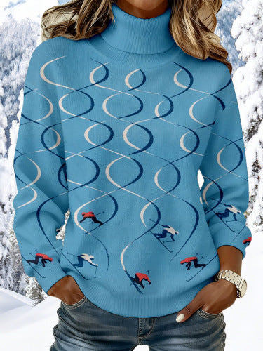 Women's Ski Lift Print Knit Sweater