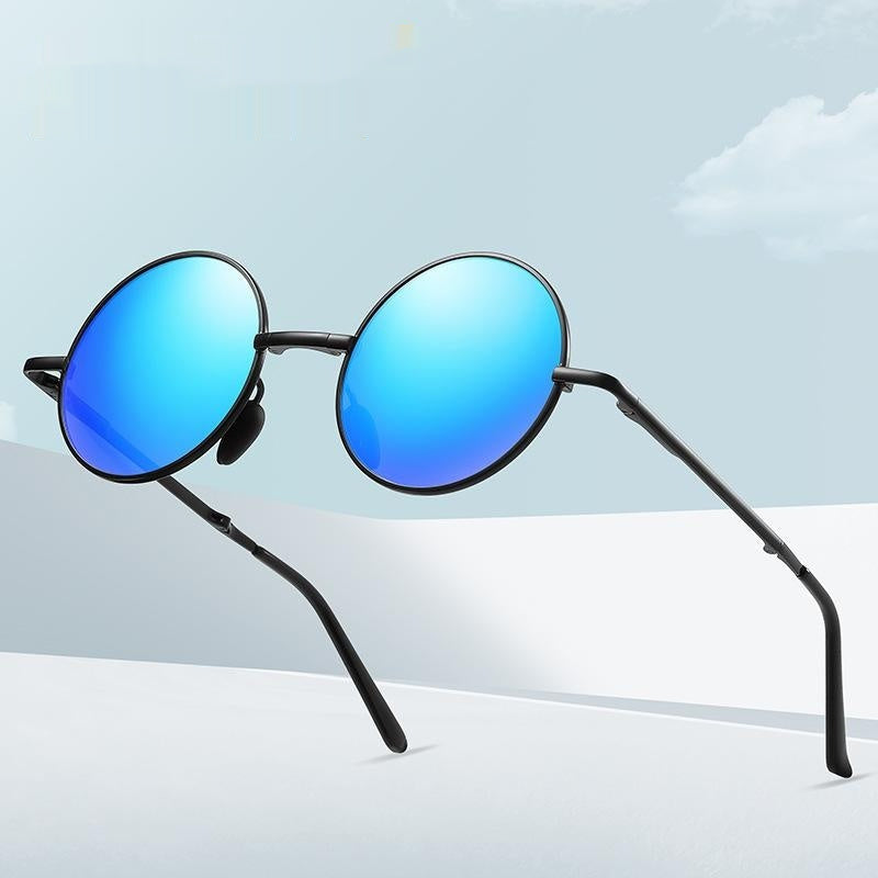 Womens Fashionable Round-frame Polarized Foldable Metal Sunglasses