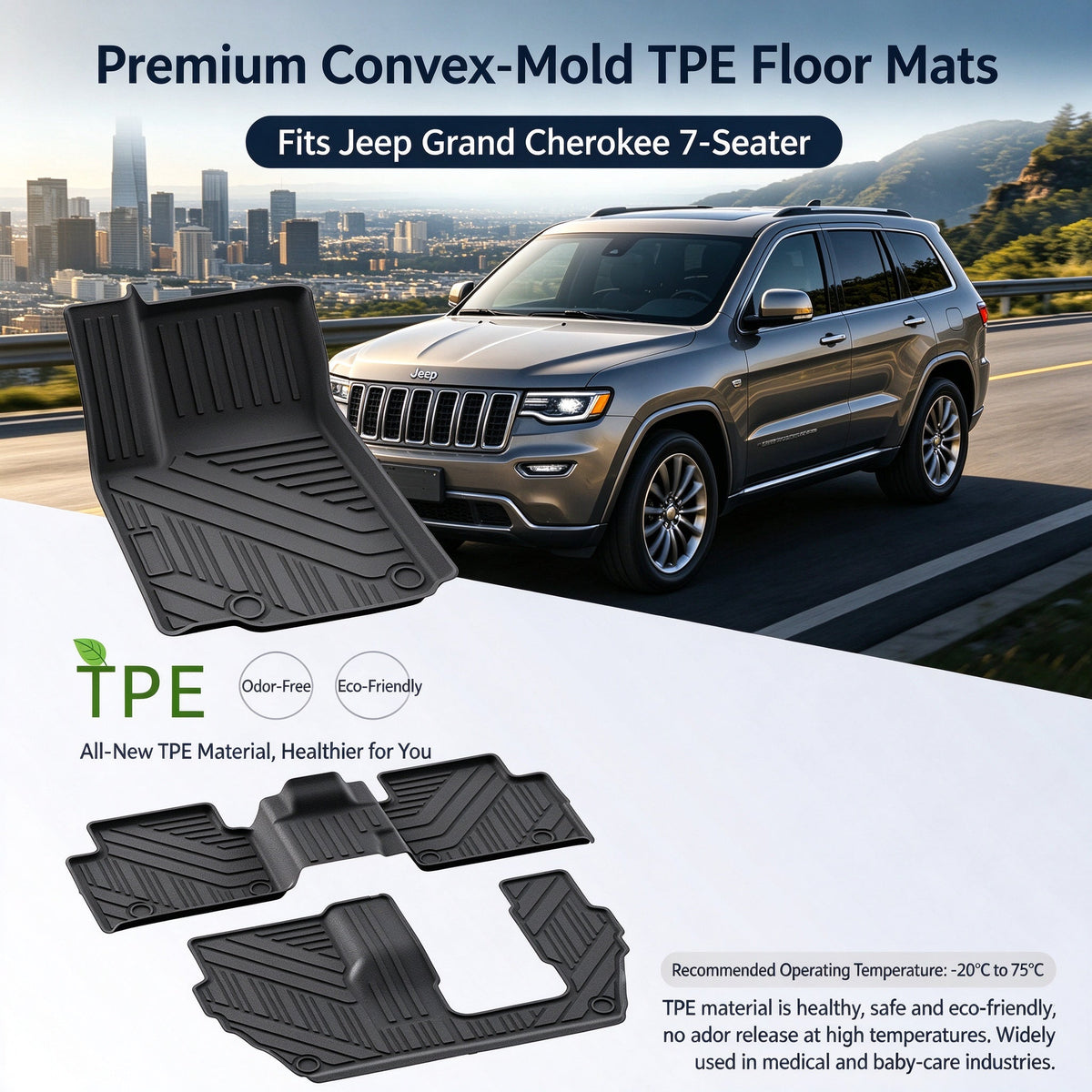 Full TPE Car Floor Mats For Grand Cherokee L 2021-2026, Custom Fit Floor Liners