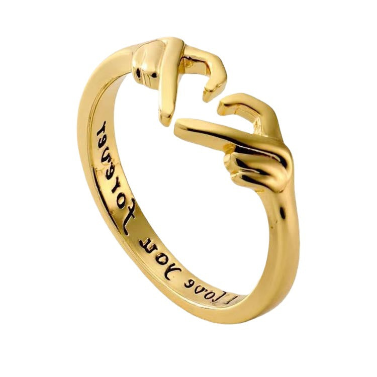 Double-hand Heart Ring European And American Fashion Heart-shaped Embrace