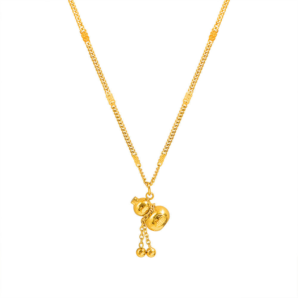 New Chinese Style Gourd Tassel Necklace For Women, Titanium Steel, Non-Fading, Accessible Luxury, High-End Clavicle Chain, 18K Gold Plated Pendant Necklace
