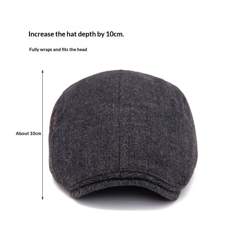 Wool Color-Block Simple Fleece-Lined Warm Retro Newsboy Cap