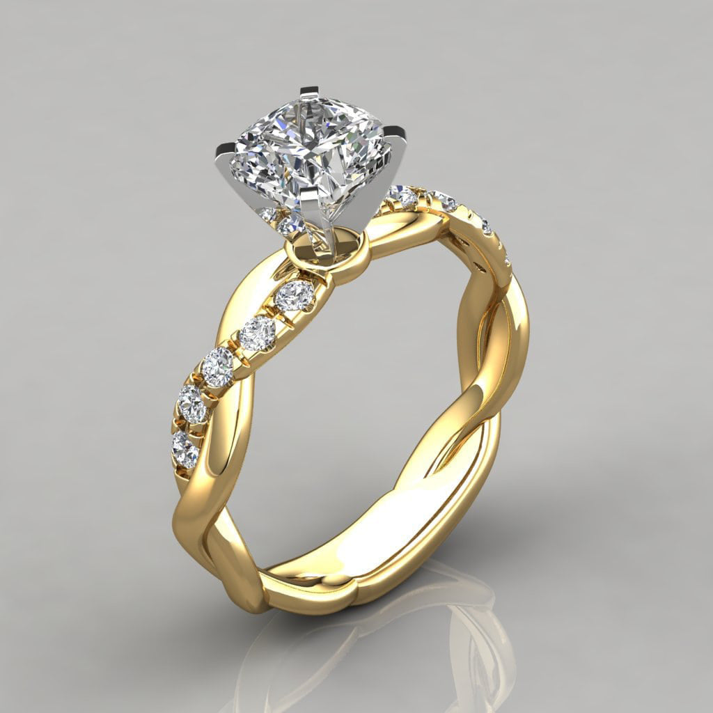 European And American Cross-Border Wish Hot-Selling 18K Rose Gold-Plated Two-Tone Princess-Cut Diamond Ring Engagement Ring Couple Style