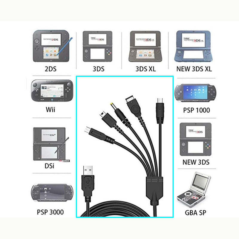 For Wii U NEW 3DSXLNEW 3DSNDS LITE SPPSP 5-in-1 Charging Cable