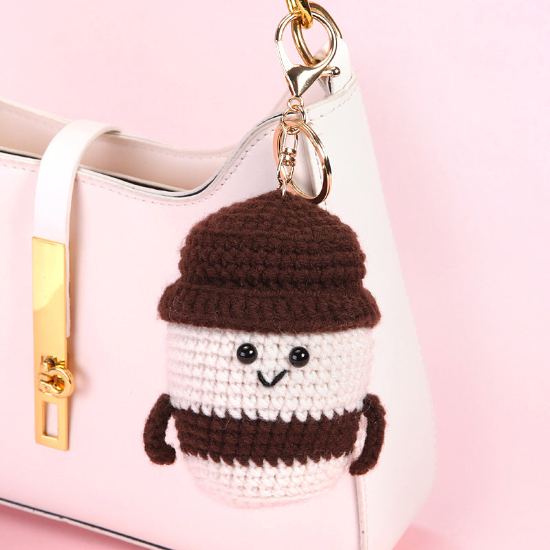 Handmade Crocheted Yarn Coffee Cup Keychain
