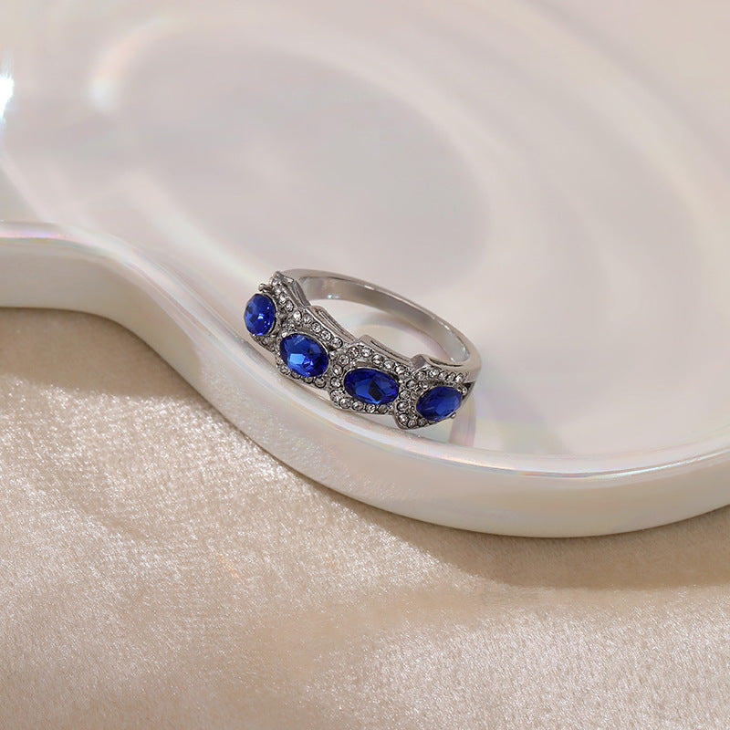 Laine Blue New Zircon Ring European And American Elegant Celebrity Style Accessories Retro Magazine Ring