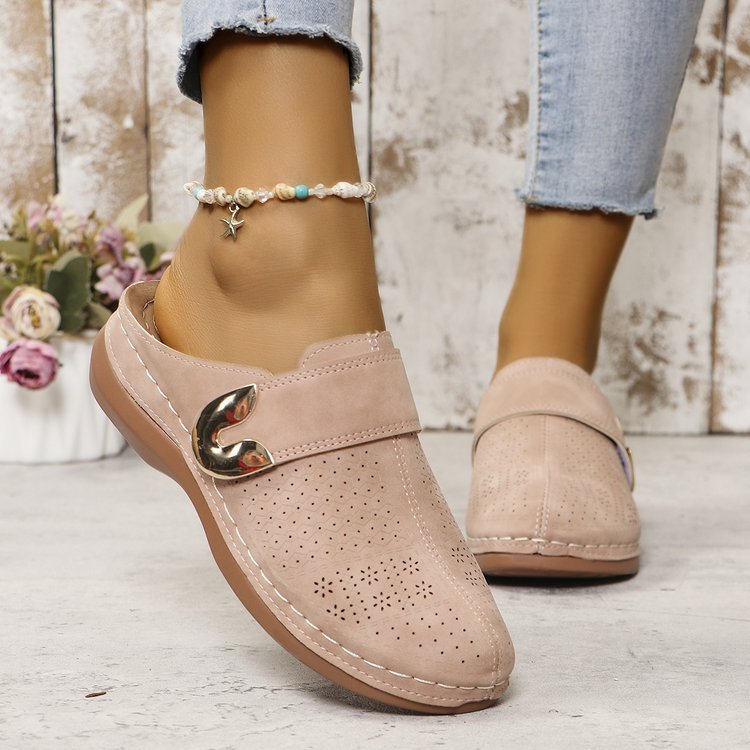 Summer Closed Toe Sandals Metal Hollow Slides Shoes For Women