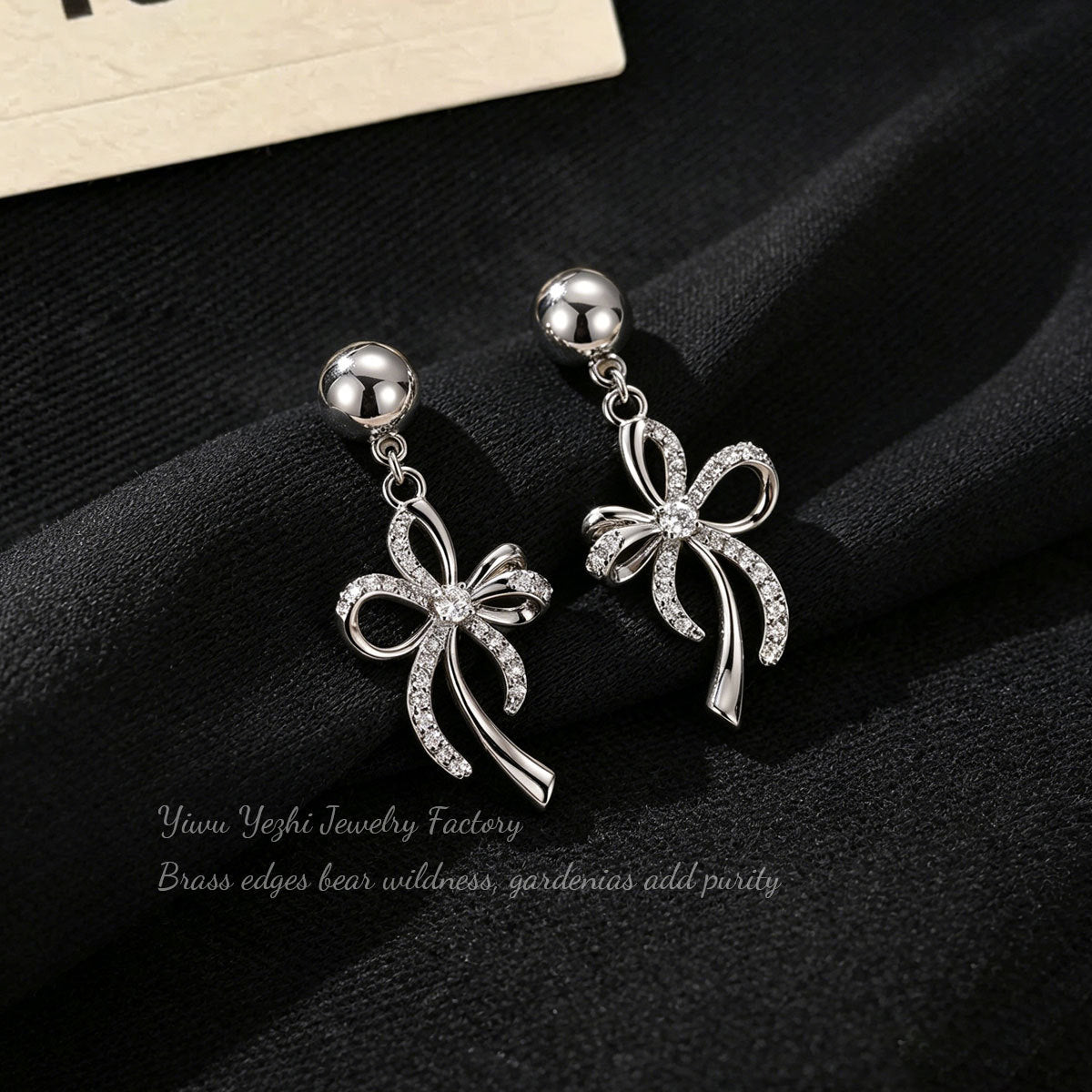 Korean-Style Lace Bow Zircon Earrings For Women, Light Luxury Niche High-End Earrings With Unique Design And Elegant Temperament