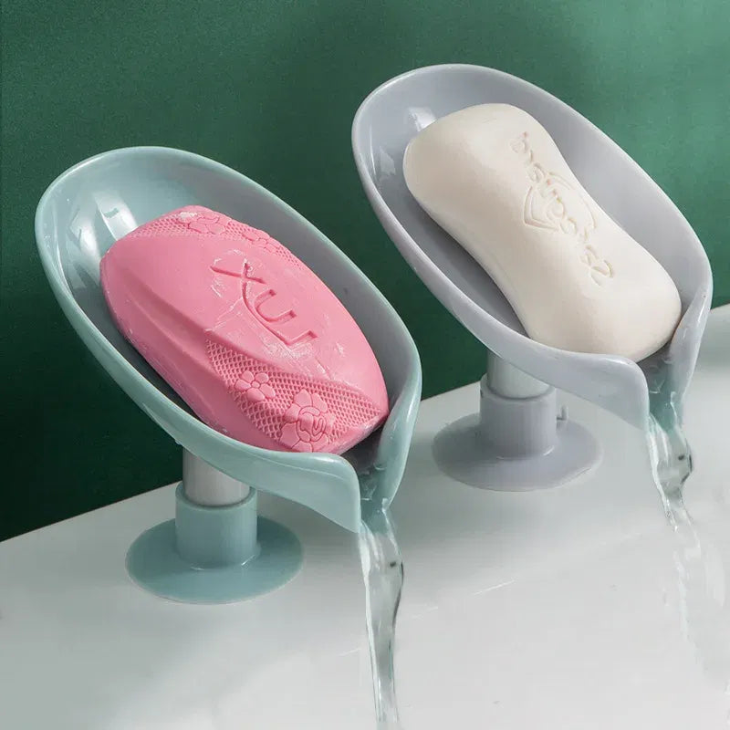 Color: VIOLET/??? - 1-2Pcs Drain Soap Holder Bathroom Items Leaf Shape Wall Soap Dish for Bathroom Punch-free Suction Cup Standing Things the Home