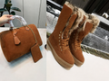Suede Monogram Winter Set – Fur-Lined Boots + Matching Handbag
