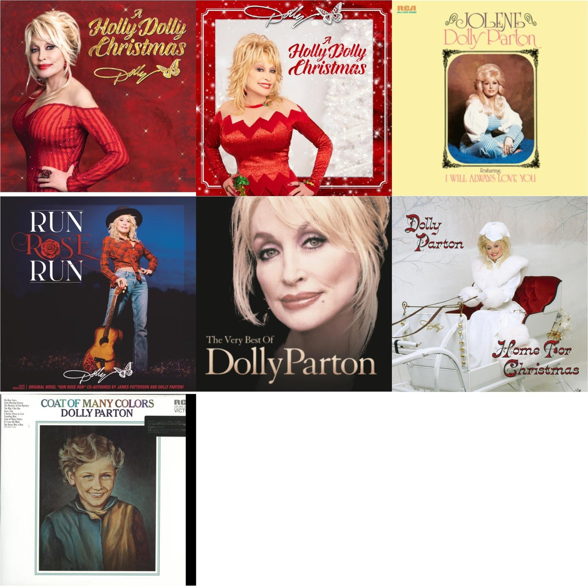 Holly Dolly Christmas (Ultimate Deluxe Edition) & Holly Dolly Christmas (Opaque Red LP Vinyl) & Jolene (140G/Dl Insert) & Run Rose Run & Very Best Of Dolly Parton (2LP) & Home For Christmas (140G) & Coat Of Many Colors (180G)