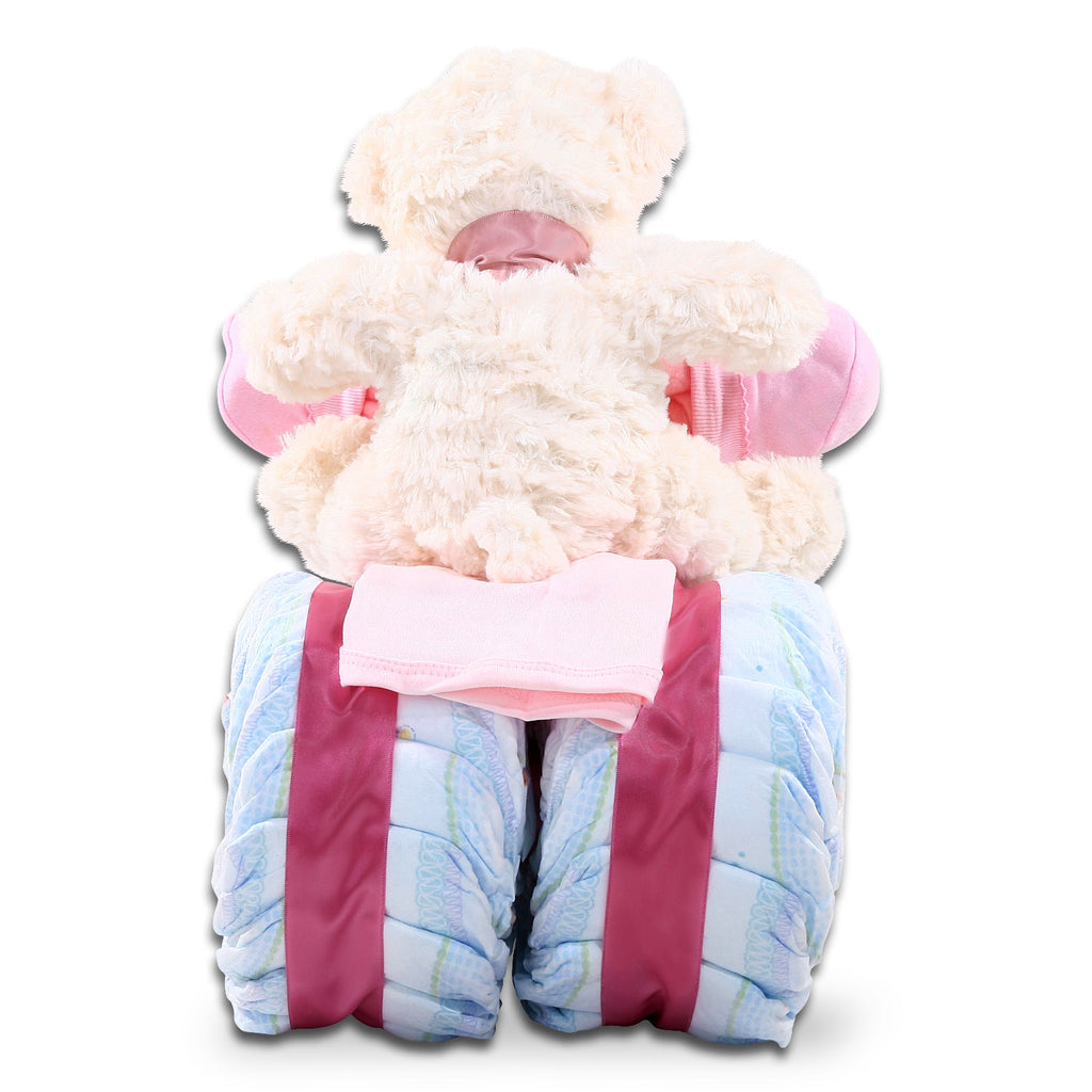 Pink Tricycle Diaper Cake Baby Gift Basket