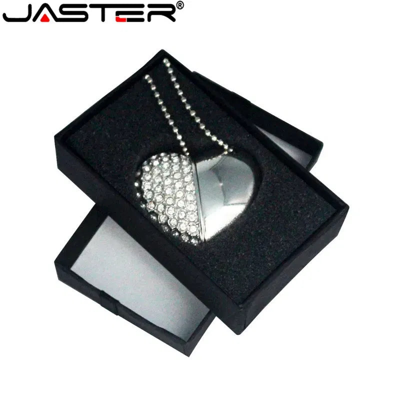 Color: black, Capacity: 64GB - Metal Diamond USB Flash Drive 128GB Crystal Heart With Gift Box Pen Drive 64GB Creative Gifts Memory Stick Pendrive 32GB 16GB 8G