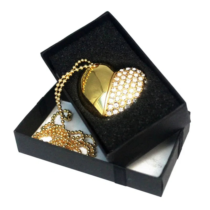 Color: black, Capacity: 64GB - Metal Diamond USB Flash Drive 128GB Crystal Heart With Gift Box Pen Drive 64GB Creative Gifts Memory Stick Pendrive 32GB 16GB 8G