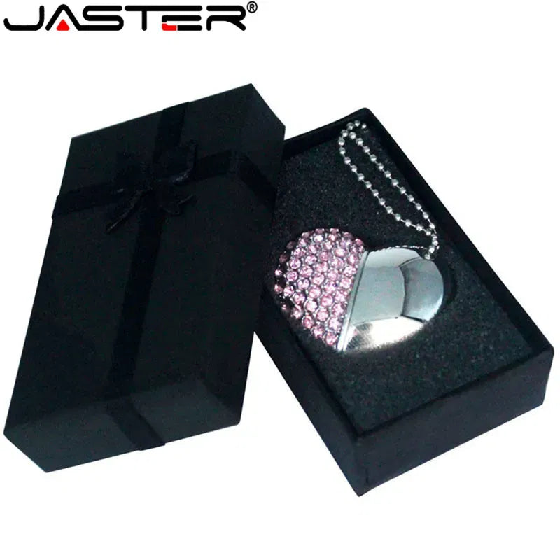 Color: black, Capacity: 64GB - Metal Diamond USB Flash Drive 128GB Crystal Heart With Gift Box Pen Drive 64GB Creative Gifts Memory Stick Pendrive 32GB 16GB 8G