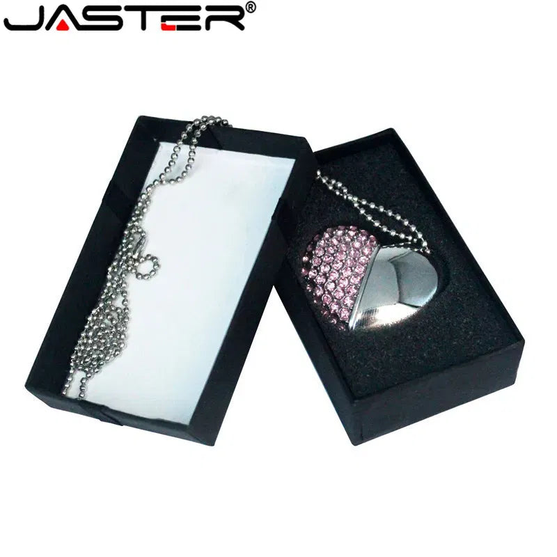 Color: black, Capacity: 64GB - Metal Diamond USB Flash Drive 128GB Crystal Heart With Gift Box Pen Drive 64GB Creative Gifts Memory Stick Pendrive 32GB 16GB 8G