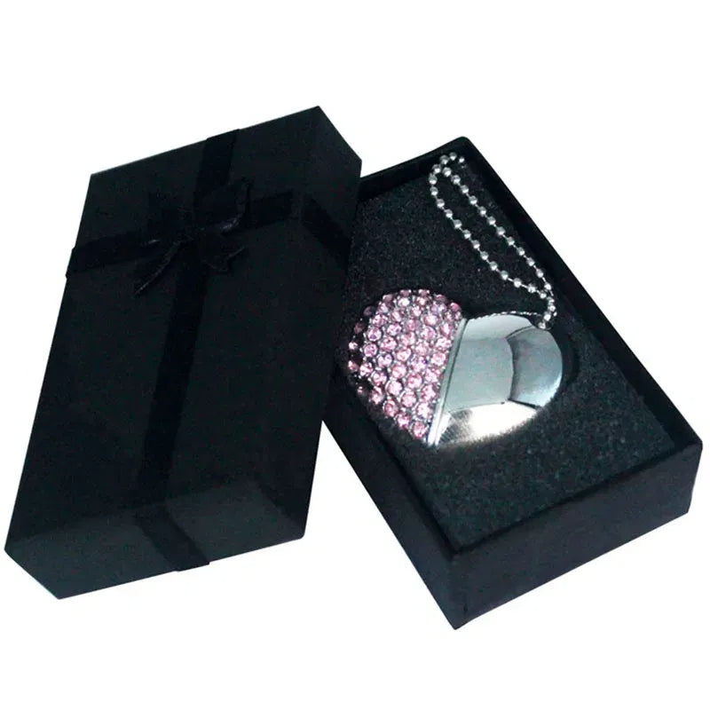 Color: Red, Capacity: 128GB - Metal Diamond USB Flash Drive 128GB Crystal Heart With Gift Box Pen Drive 64GB Creative Gifts Memory Stick Pendrive 32GB 16GB 8G