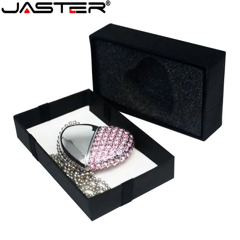 Color: Red, Capacity: 8GB - Metal Diamond USB Flash Drive 128GB Crystal Heart With Gift Box Pen Drive 64GB Creative Gifts Memory Stick Pendrive 32GB 16GB 8G