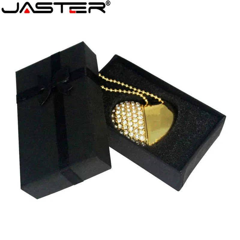 Color: Red, Capacity: 128GB - Metal Diamond USB Flash Drive 128GB Crystal Heart With Gift Box Pen Drive 64GB Creative Gifts Memory Stick Pendrive 32GB 16GB 8G