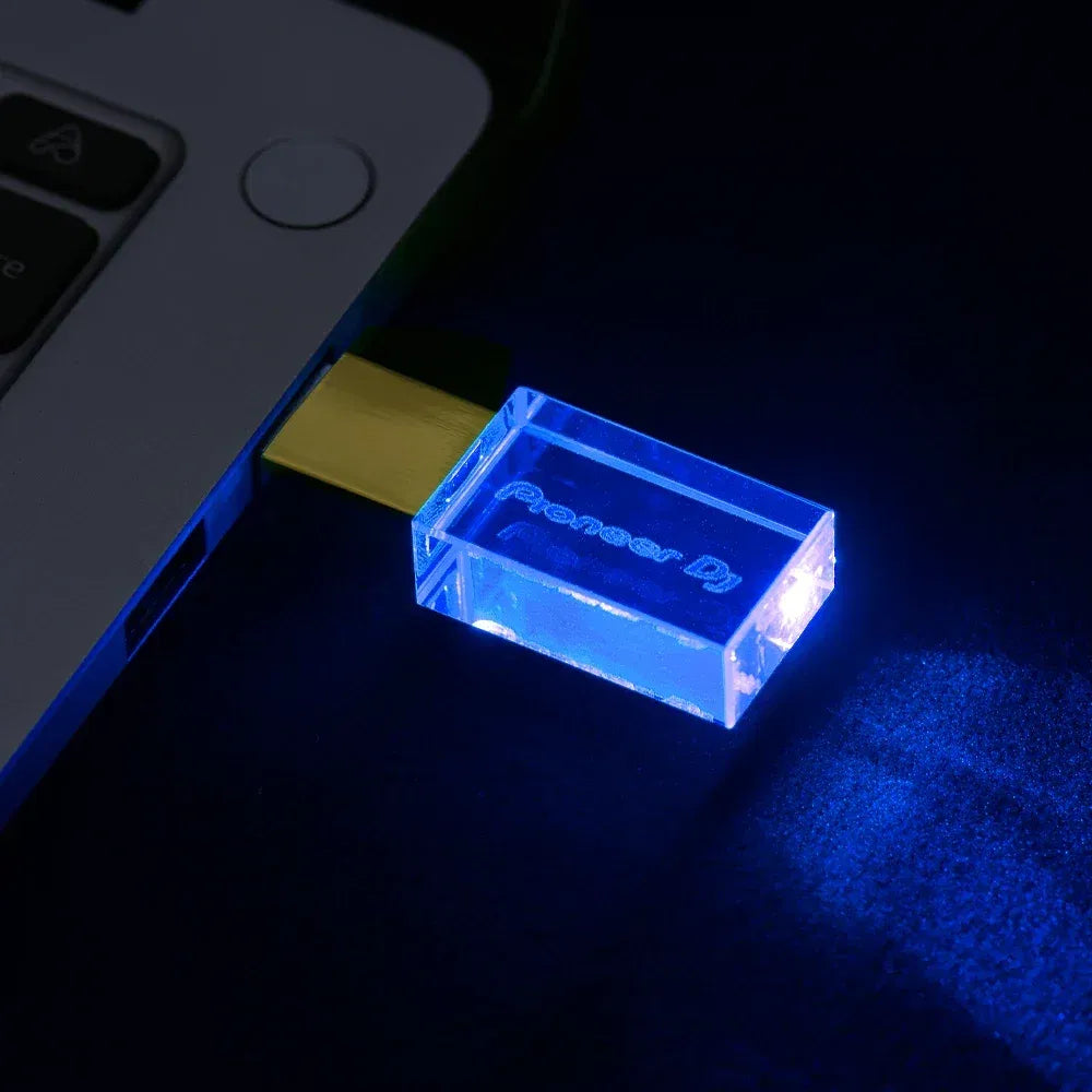 Color: WHITE, Capacity: 4GB - JASTER Luminous USB drive Gold Lid Crystal USB Flash Drive 128GB Pendrive 64GB Colorful LED Memory Stick 16GB with Pioneer DJ