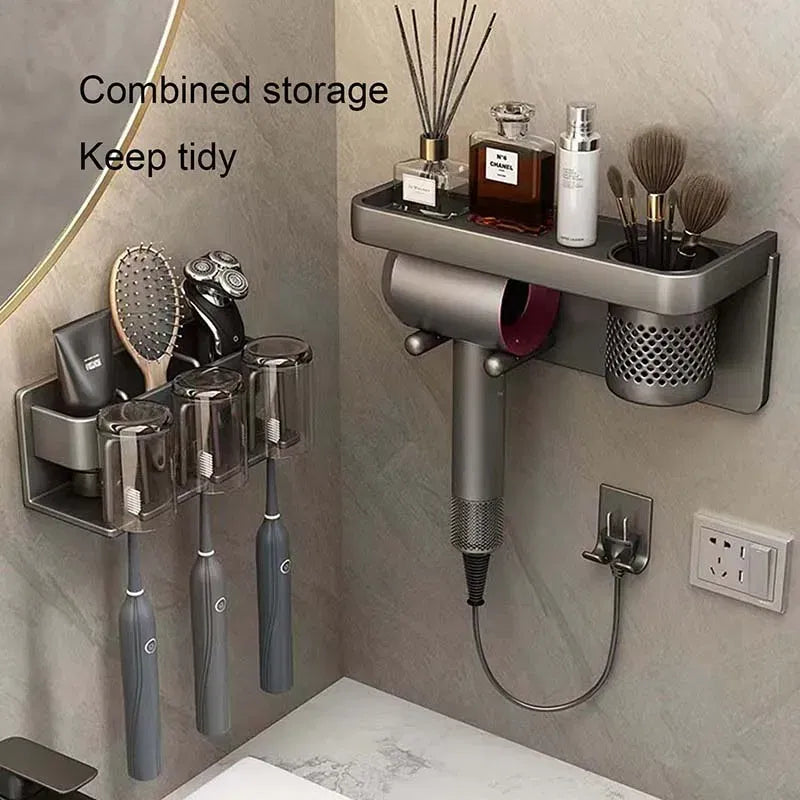 Color: black - Toothbrush Holder Wall Mounted Toothpaste Dispenser Aluminium Electric Hair Brushes Storage Bathroom Accessories House Organizer