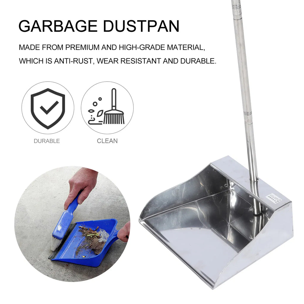 Color: Red - Dustpan Long Pan Metal Cleaning Handle Pans Upright Handled Kitchen Outdoor Outdoor Broom Dust Duty Heavy Stainless Steel