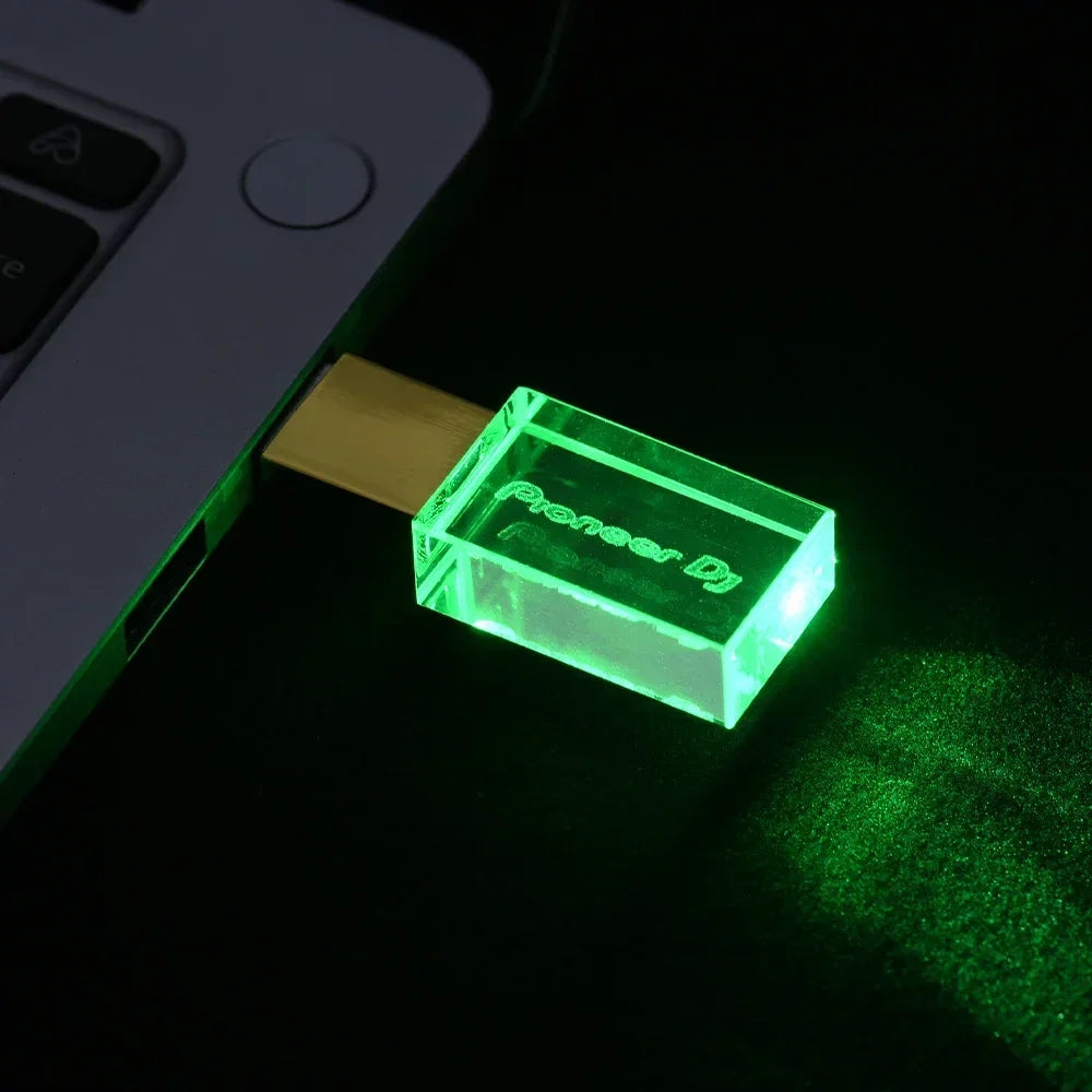 Color: WHITE, Capacity: 4GB - JASTER Luminous USB drive Gold Lid Crystal USB Flash Drive 128GB Pendrive 64GB Colorful LED Memory Stick 16GB with Pioneer DJ