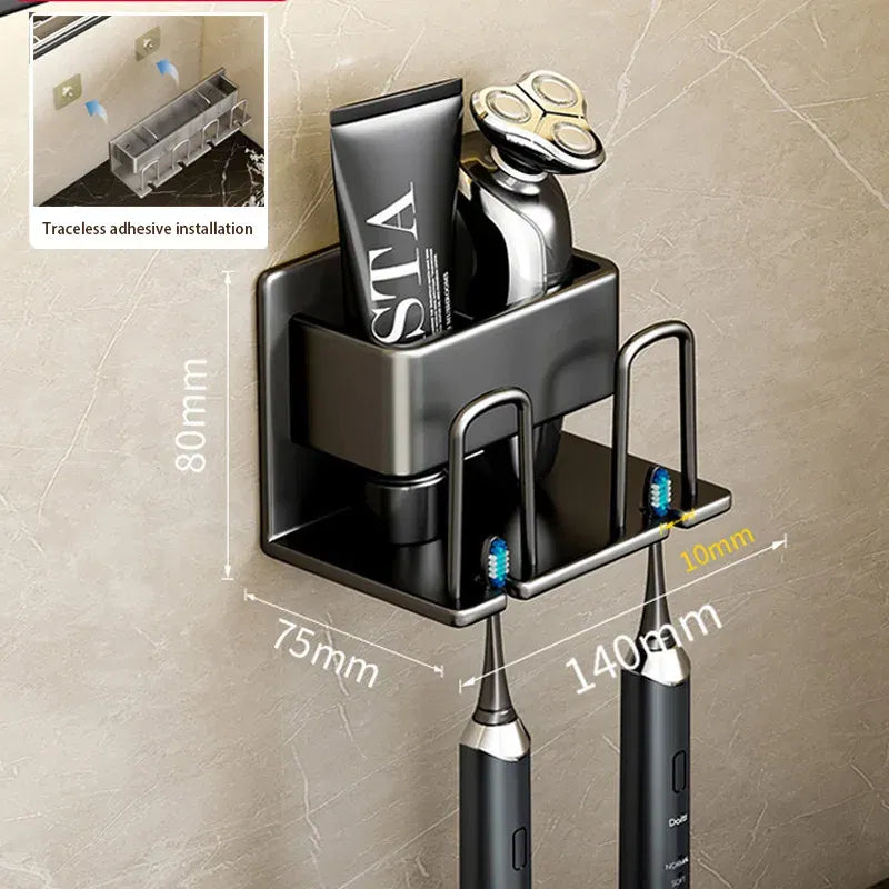 Color: black - Toothbrush Holder Wall Mounted Toothpaste Dispenser Aluminium Electric Hair Brushes Storage Bathroom Accessories House Organizer