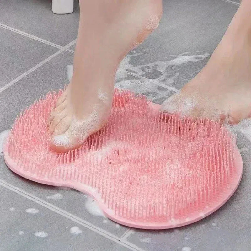 Color: Blue - Non-slip Shower Mat Silicone Massage Wash Foot Pad Bath Massage Brush Pad Bathroom Rub Back Brush with Sucker Cleaning Tools