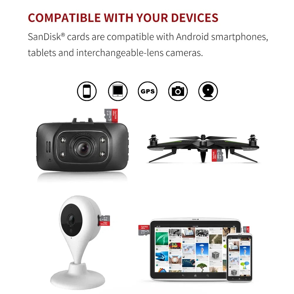 Capacity: 256GB - SanDisk Micro SD Memory Card 100% Original C10 U1 U3 4K HD Trans Flash Cards for Camera GoPro DJI Nintendo Switch MicroSDXC Card