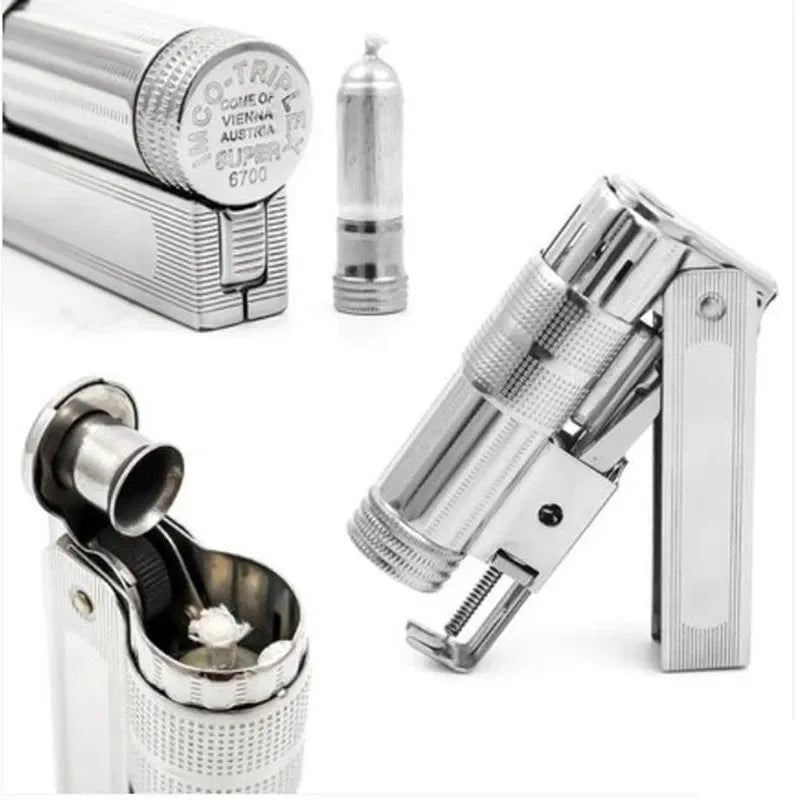 Color: PURPLE - Original IMCO Lighter Old Gasoline Flint Lighter Windproof Stainless Steel Cigarette Petrol Oil Lighter Inflated Gadgets Man