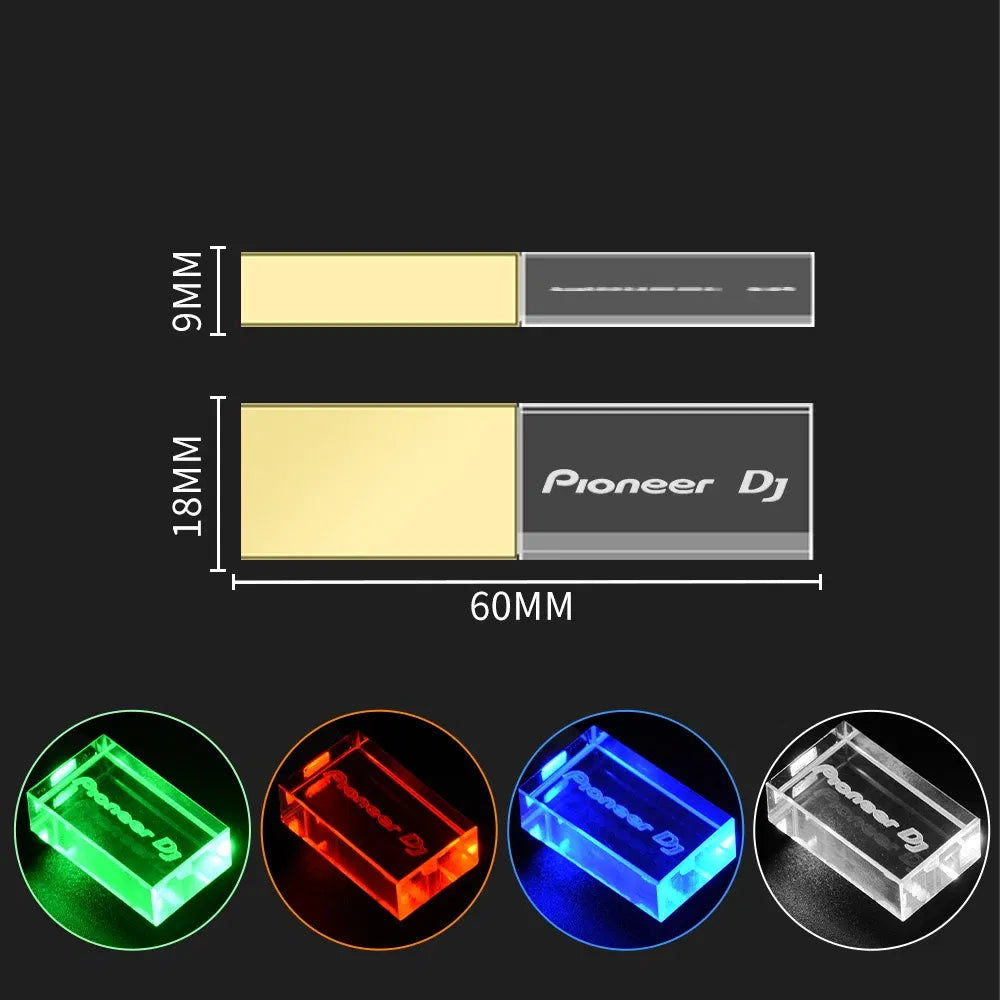 Color: WHITE, Capacity: 4GB - JASTER Luminous USB drive Gold Lid Crystal USB Flash Drive 128GB Pendrive 64GB Colorful LED Memory Stick 16GB with Pioneer DJ