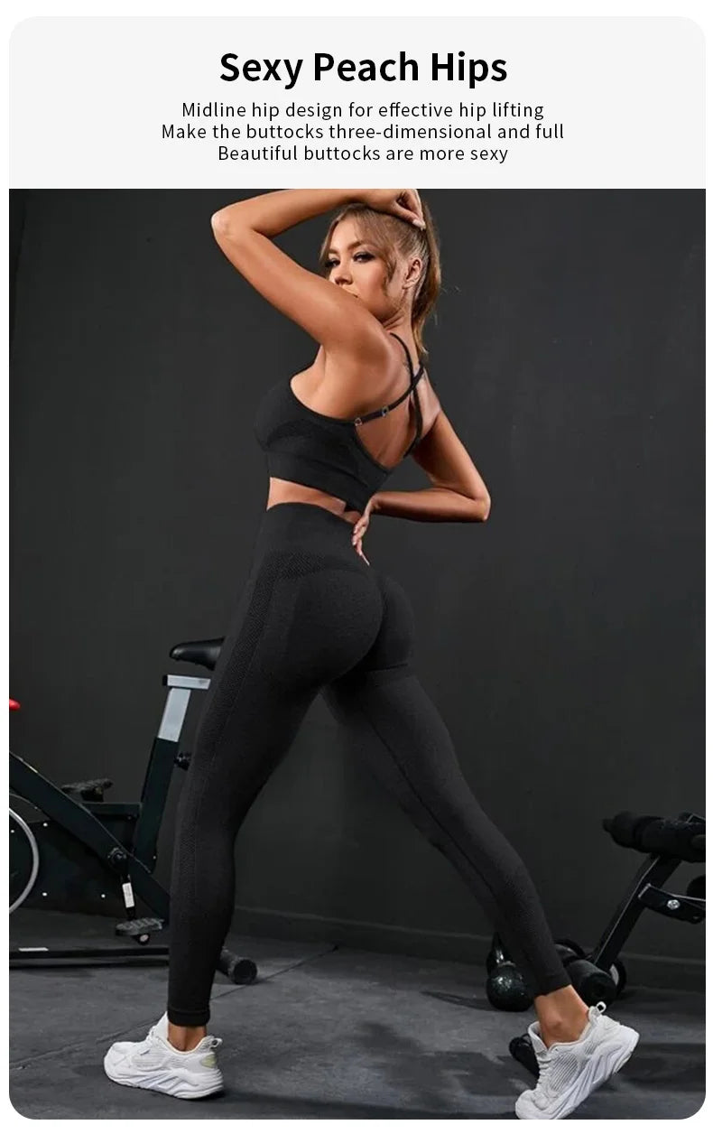 2 Pieces Women's Tracksuit Seamless Yoga Set Workout Sportswear Gym Clothing High Waist Leggings Fitness Sports Suits