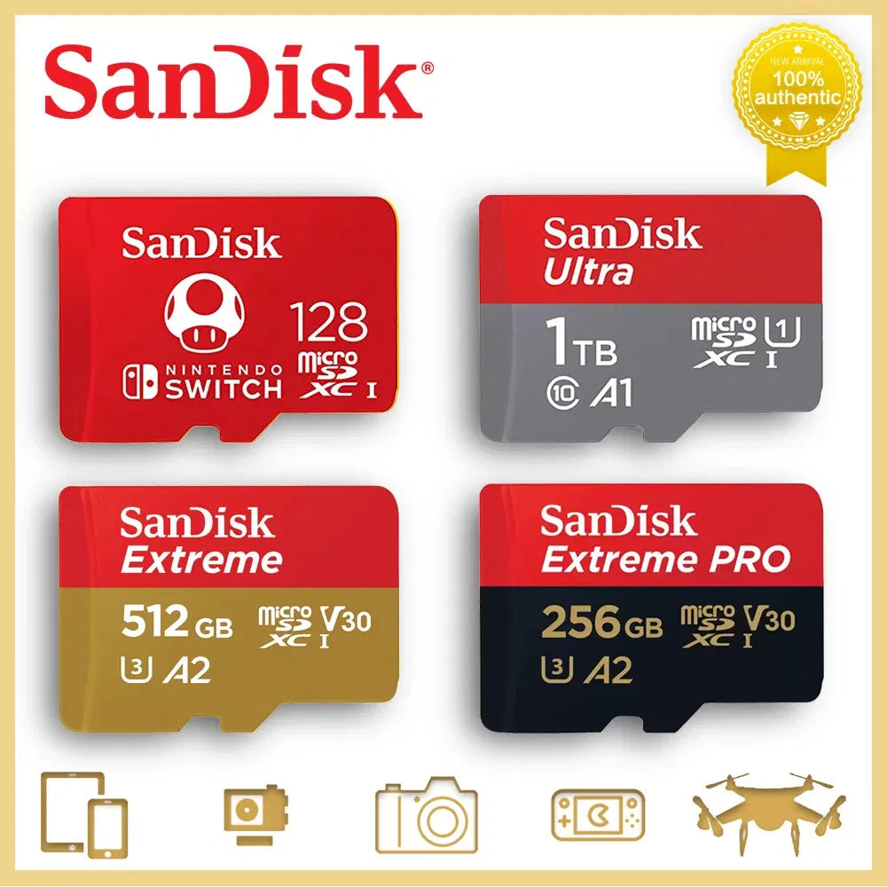 Capacity: 256GB - SanDisk Micro SD Memory Card 100% Original C10 U1 U3 4K HD Trans Flash Cards for Camera GoPro DJI Nintendo Switch MicroSDXC Card